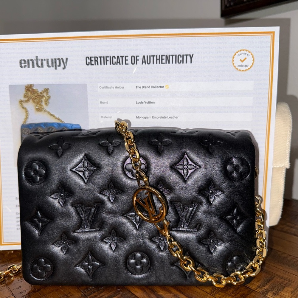 Louis Vuitton Pochette Coussin Black Crossbody Bag with Gold Chain